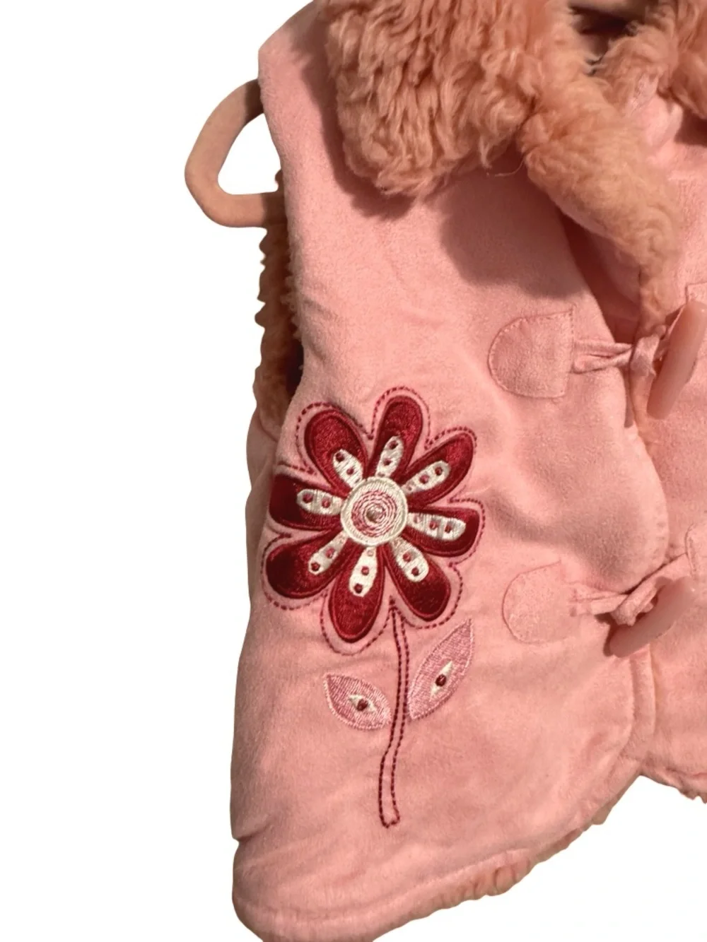 Koala Kids Pink Faux Fur Embroidered Flower Vest Baby Girls 12M Y2K Style